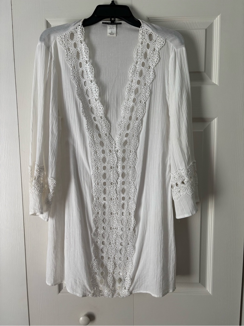La Blanca White Crochet-Trim Open Front Tunic